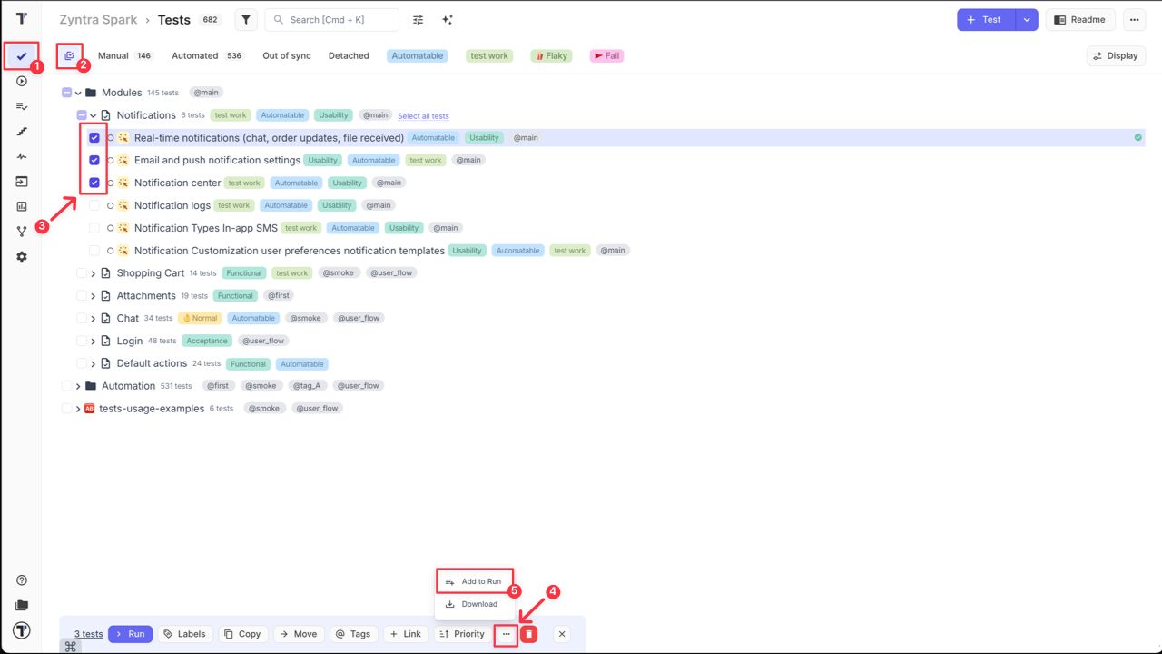 Testomat.io - add a few tests from Tests page